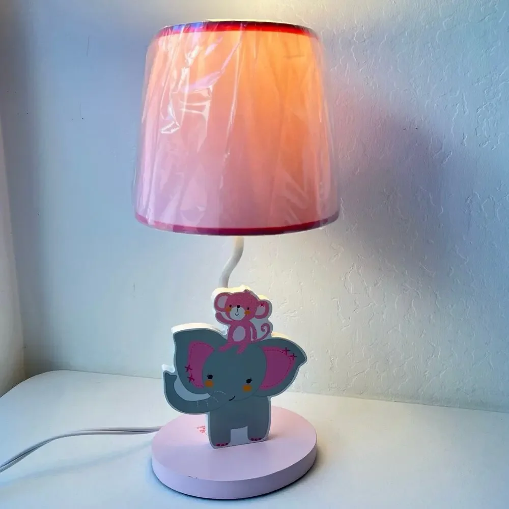 Lambs & Ivy Pink Nursery Room Lamp Baby Girl Animals Elephant Monkey Theme Decor